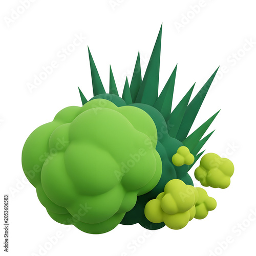 Abstract 3D render of green organic shapes and leaves