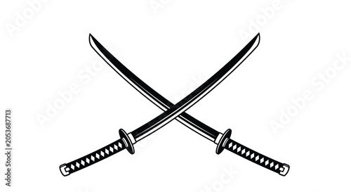 Photos Crossed katana swords black and white silhouette on a transparent background