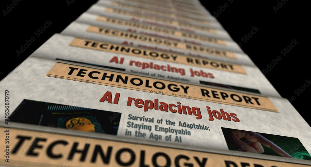 Obraz premium Ai replacing job newspaper printing media