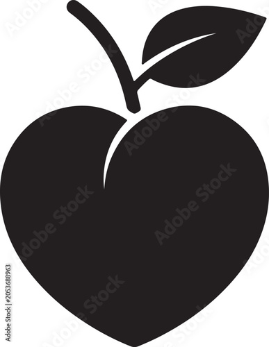 Bild auf Leinwand Heart shaped peach icon simple black silhouette for healthy eating and love conc