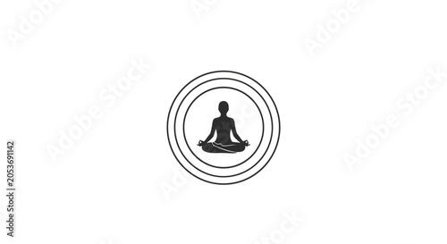 Obraz na plátně A minimalist black icon of a person sitting in a meditative pose inside circles