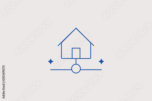 Slika na platnu Smart house building connected to network node line icon for home automation shop, smart iot tech company