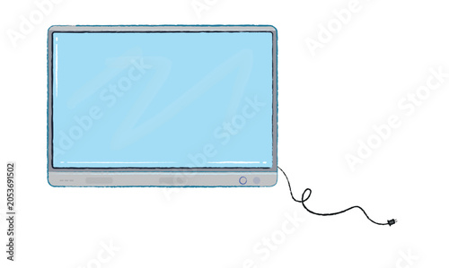 Huge grey rectangular television hanging on the wall