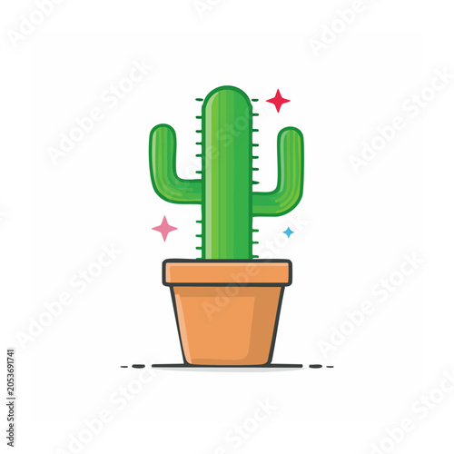 Cactus in Pot Flat Vector Illustration