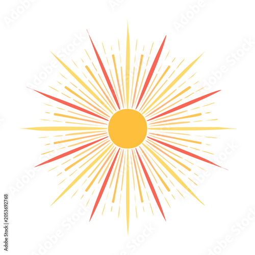 Minimalist sunburst illustration with yellow and red rays