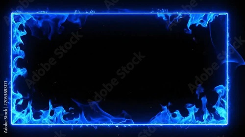 A rectangular frame made of glowing blue flames on black