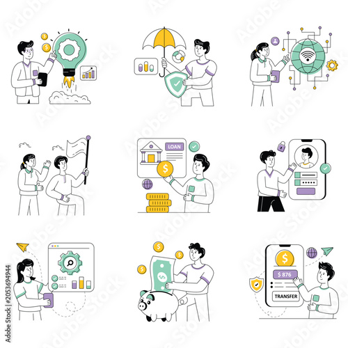 Loppy Line vector illustration set 05