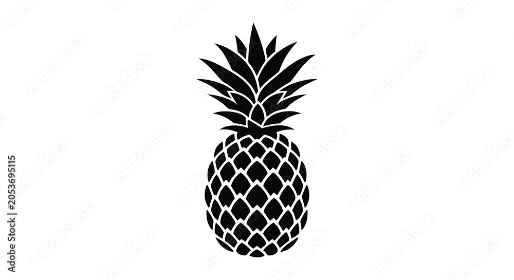 Obraz premium Pineapple Silhouette On White Background A Tropical Fruit Illustration