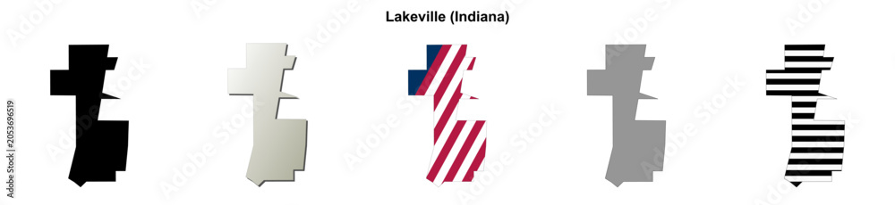 Obraz premium Lakeville (Indiana) blank outline map set