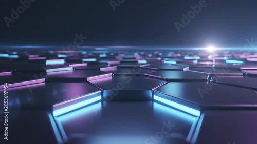 Abstract Dark Cyberpunk Hexagon Grid with Neon Purple Pulses