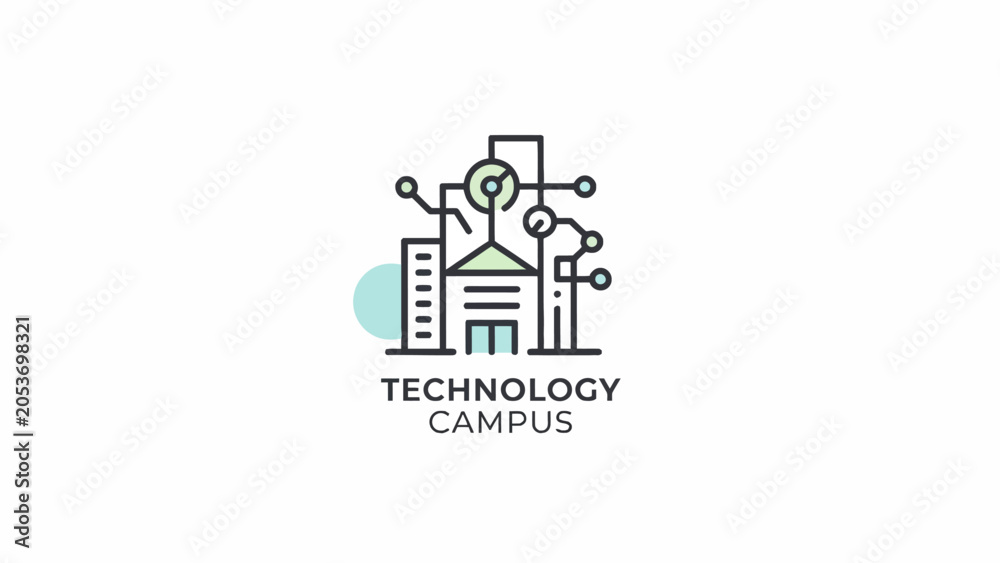 Fototapeta premium A minimalist vector icon representing a modern digital research facility building