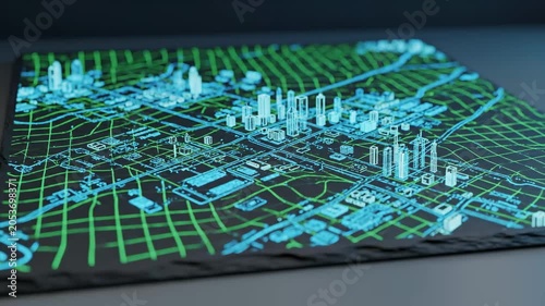 Abstract Dark Holographic City Grid Map Background