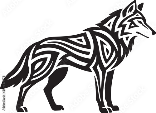 Tribal wolf, black vector, geometric patterns, animal design