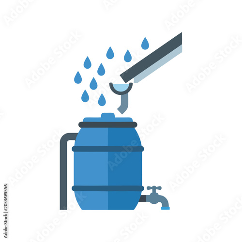 Photos Rainwater harvesting barrel with gutter downspout and faucet for water conservation