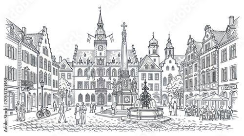 Cuadro en lienzo european city square with historic buildings
