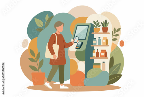 Obraz na plátně Eco-friendly self-service kiosk with touchless mobile payment
