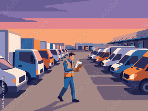 Tablou pe pânză A logistics dispatcher conducts a fleet asset inventory inspection at a modern warehouse