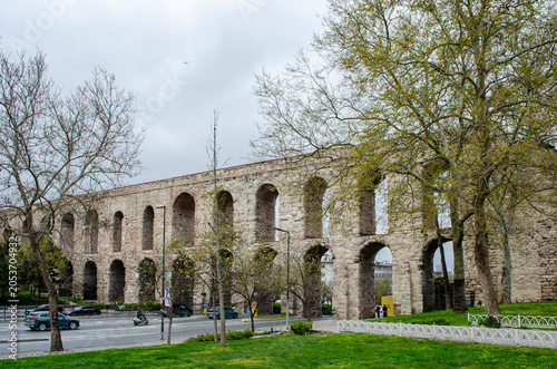 The old Valenta Aqueduct in Istanbul Turkey