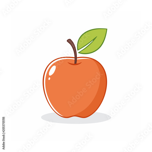 Cartoon red apple with green leaf