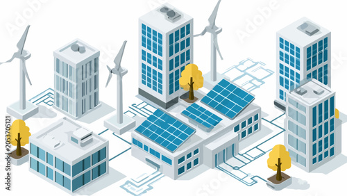 Obraz na plátne An isometric illustration of a modern city powered by renewable energy sources
