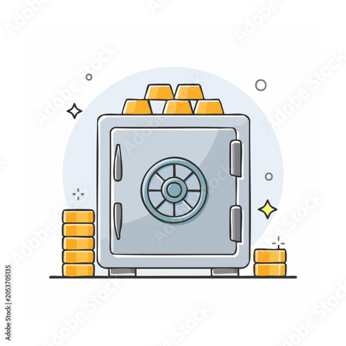 Cartoon safe with gold bars illustration