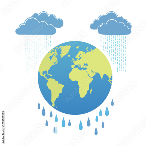 Earth with Rain Clouds Flat Vector Illustration