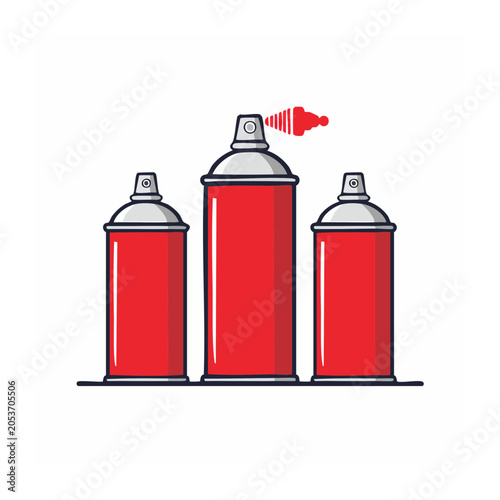 Three Red Spray Cans Flat Illustration