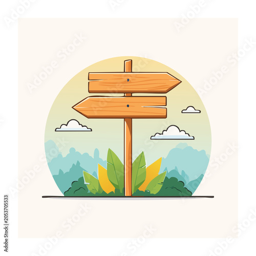 Wooden Signpost Illustration with Landscape Background