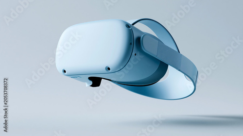 pastel baby blue virtual reality headset floating, futuristic vr headset in pastel blue isolated object, modern baby blue virtual reality device floating on clean background