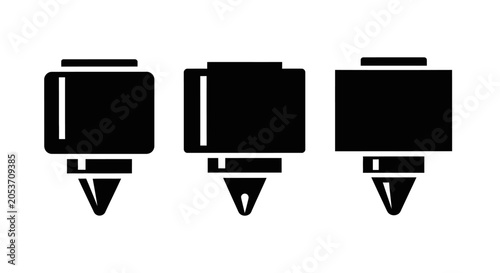 Three Black Stylized Icons of 3D Printer Nozzles