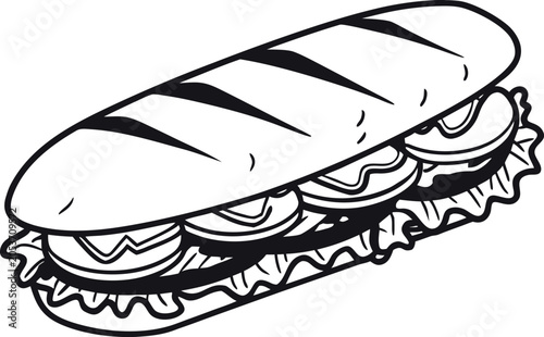 Submarine Sandwich Vector Illustration – Deli Sandwich Line Art Food Icon