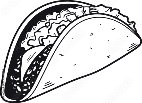 Taco Vector Illustration – Mexican Street Food Line Art Icon