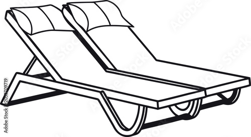 Double Beach Lounger Vector Illustration – Poolside Sunbed Line Art Icon