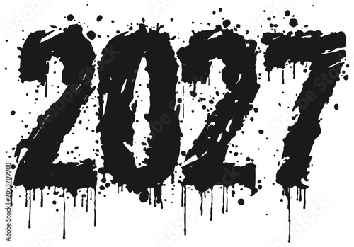 Bold distressed white numbers 20 and 27 stacked vertically on a black background with cracked halftone texture. High-contrast grunge typography perfect for sports