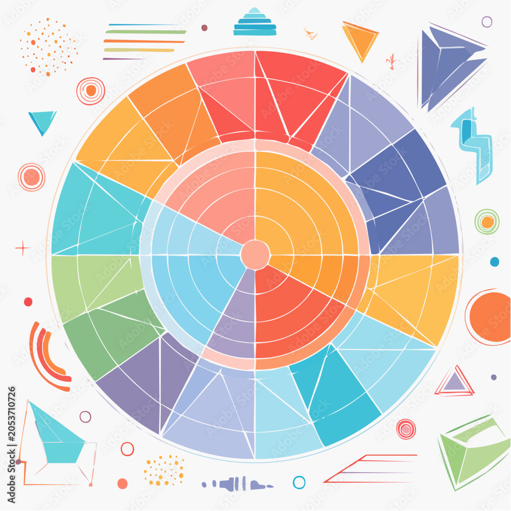 Fototapeta premium Abstract Geometric Circular Diagram with Colorful Segments
