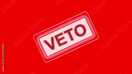 Red veto stamp imprint on bright red background with texture wave. Rejection sign symbol for failed corporate business proposal contract. Animated graphic.