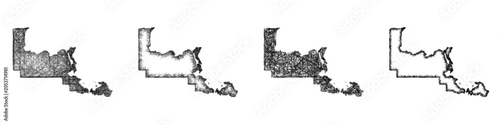 Obraz premium Black and white sketch Chippewa County (Michigan) outline map design set