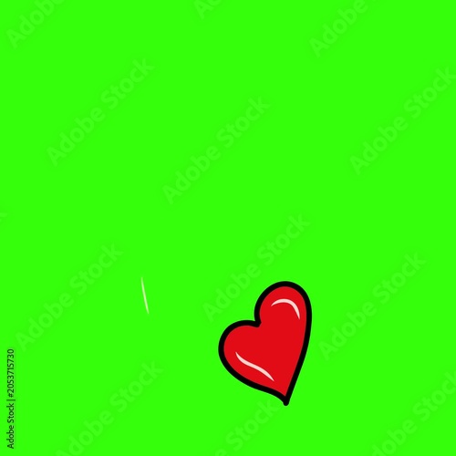 Hand Drawn Red Heart Animation on Green Screen Background | Love Doodle Motion Graphic Loop