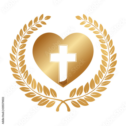 Golden heart with cross and laurel wreath