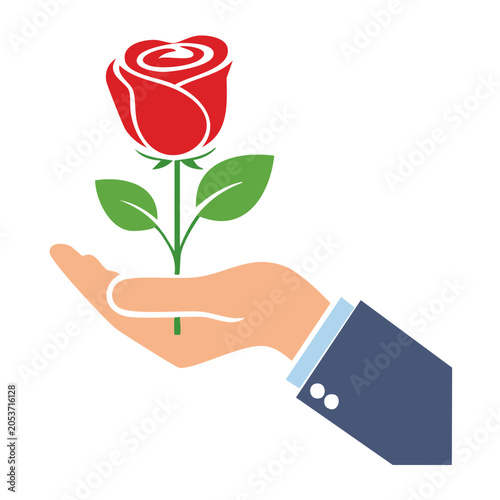 Hand holding a red rose illustration