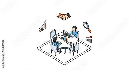 A professional team collaborates on business strategy in an office meeting room