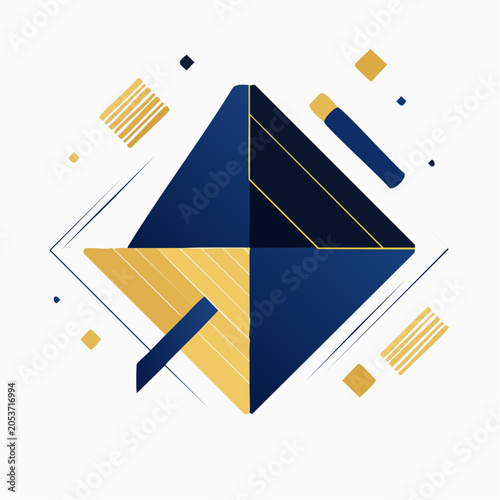 Abstract Geometric Design with Blue and Gold Shapes
