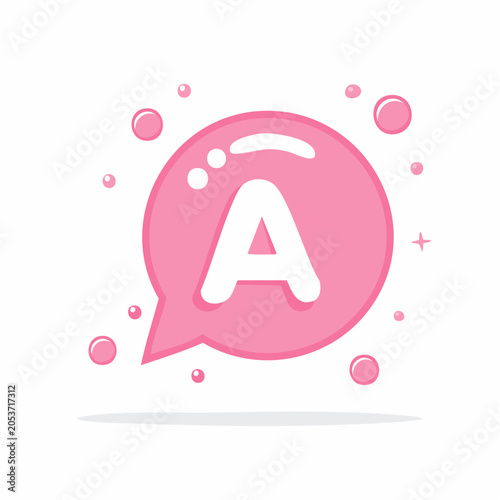 Pink Speech Bubble with Letter A and Bubbles