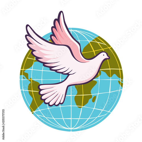 Peace Dove Flying Over Globe Illustration