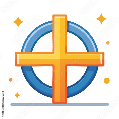 Stylized Celtic cross icon with sparkles