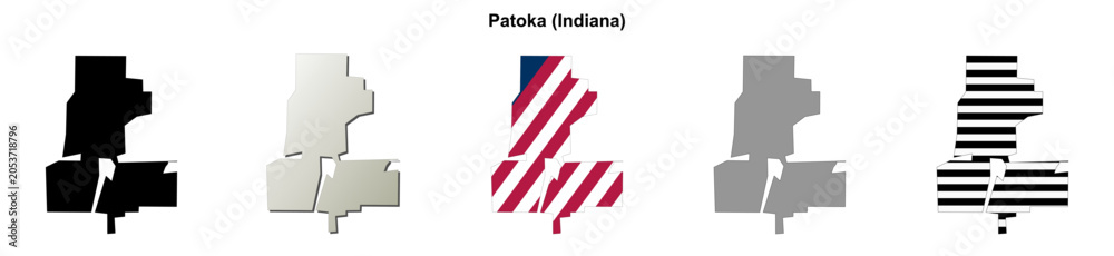 Obraz premium Patoka (Indiana) blank outline map set
