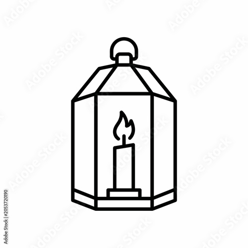 Minimalist hexagonal lantern icon with a lit candle inside for decoration.