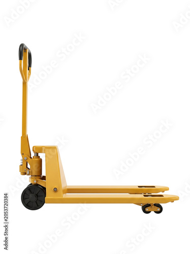 Hand Truck with Yellow Frame and Black Wheels for Lifting and Moving Heavy Objects Featuring Industrial, Hydraulic, Manual with Transport