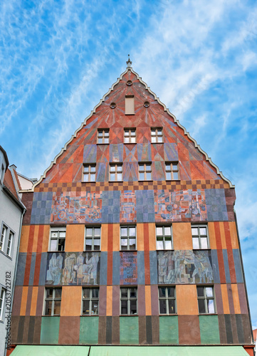 Bunte Fassade Weberhaus, Augsburg, Schwaben, Bayern, Deutschland