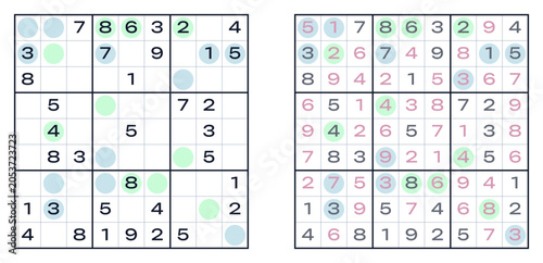 Obraz na płótnie Odd-Even Sudoku vector puzzle medium complexity with solution on a white backgro